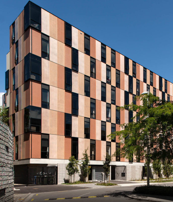 Monarc precast architectural concrete wall facade panels at Carlaw Park Student Accomodation Village